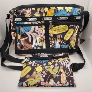 LeSportSac Edna Wahine Hula Girls Crossbody Messenger Bag Makeup Pouch